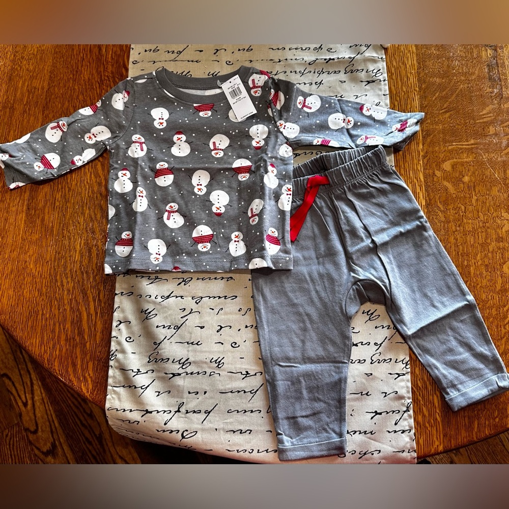 Old Navy Printed Long Sleeve T Shirt & Pants Set Snowman